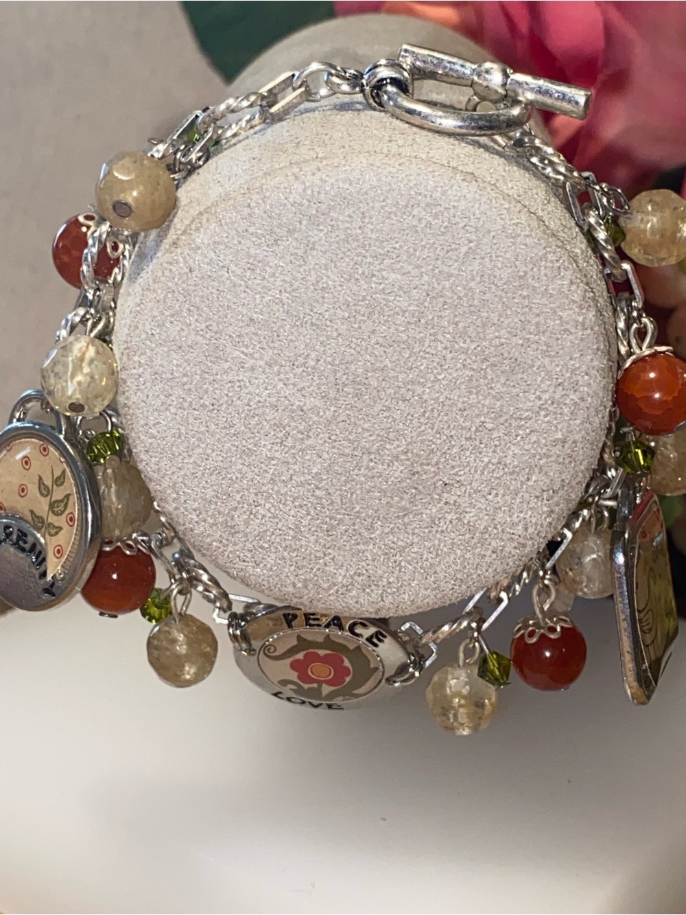 Peace & Love Charm Bracelet - Multicolor Beaded Womenโs Jewelry